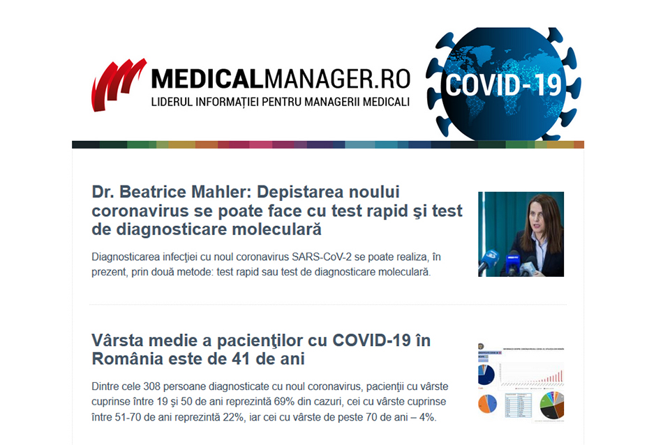 Secțiune specială de știri și newsletter dedicat pandemiei COVID-19 pe portalul MedicalManager.ro